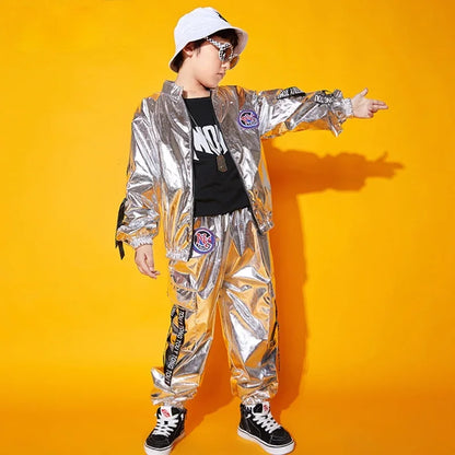 Hip Hop Boys Silver Jacket Child Streetwear