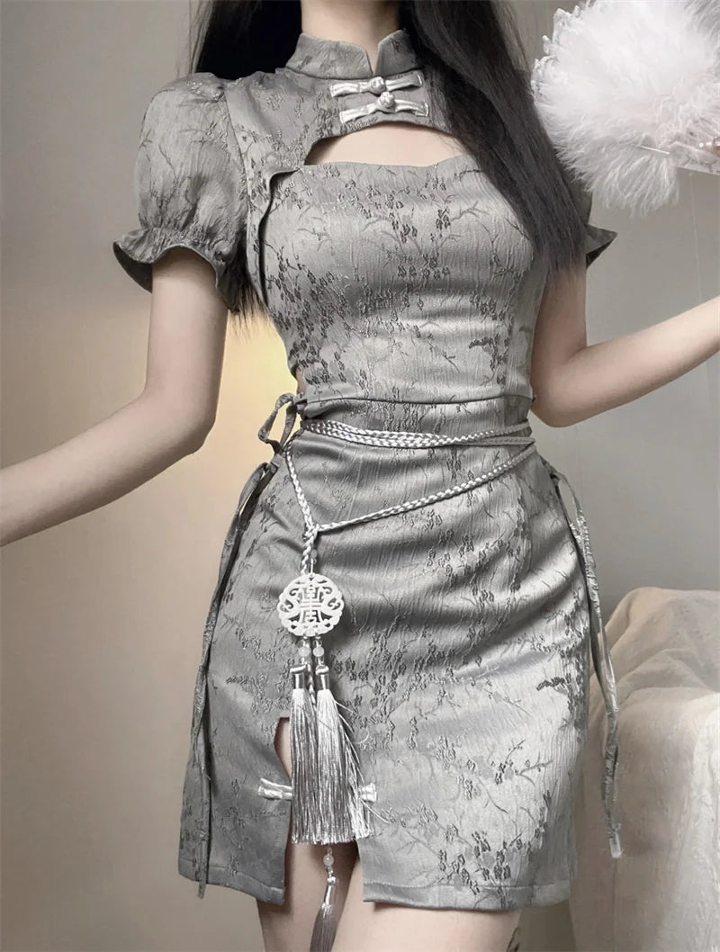 Elegant Tie-Dye Cheongsam Mini Dress