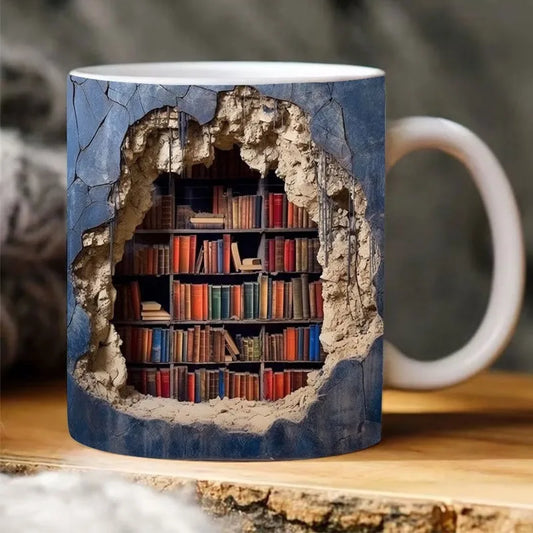 3D Bookshelf Mug for Readers Book Lovers