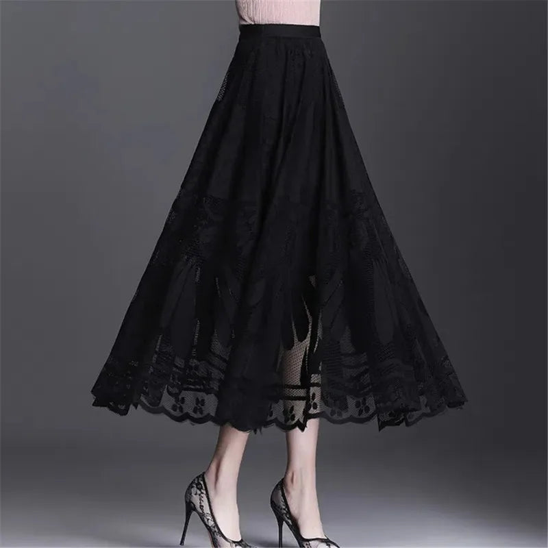 Black Lace Ruffles Tulle Skirt