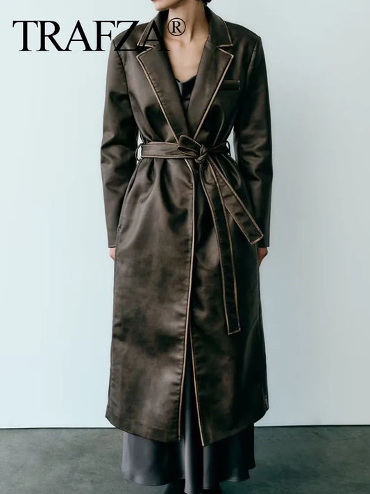 Leather Coat Solid Turn-Down