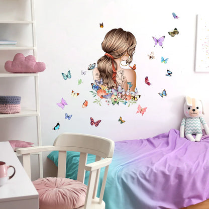 Pretty Girl Butterfly Self-adhesive Vinyl Wall Stickers