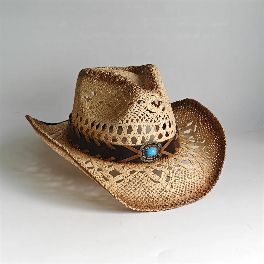 Western Cowboy Hat — Unisex Straw Wide Brim