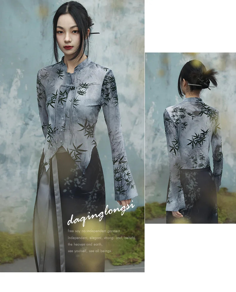 UMI MAO Bamboo Leaf Tie-Dye Spring Shirt