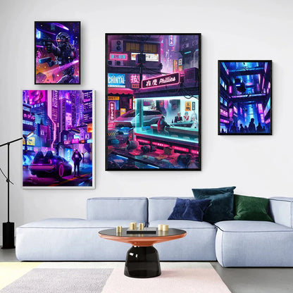 Cyberpunk Nightscape Canvas Art for Modern Decor