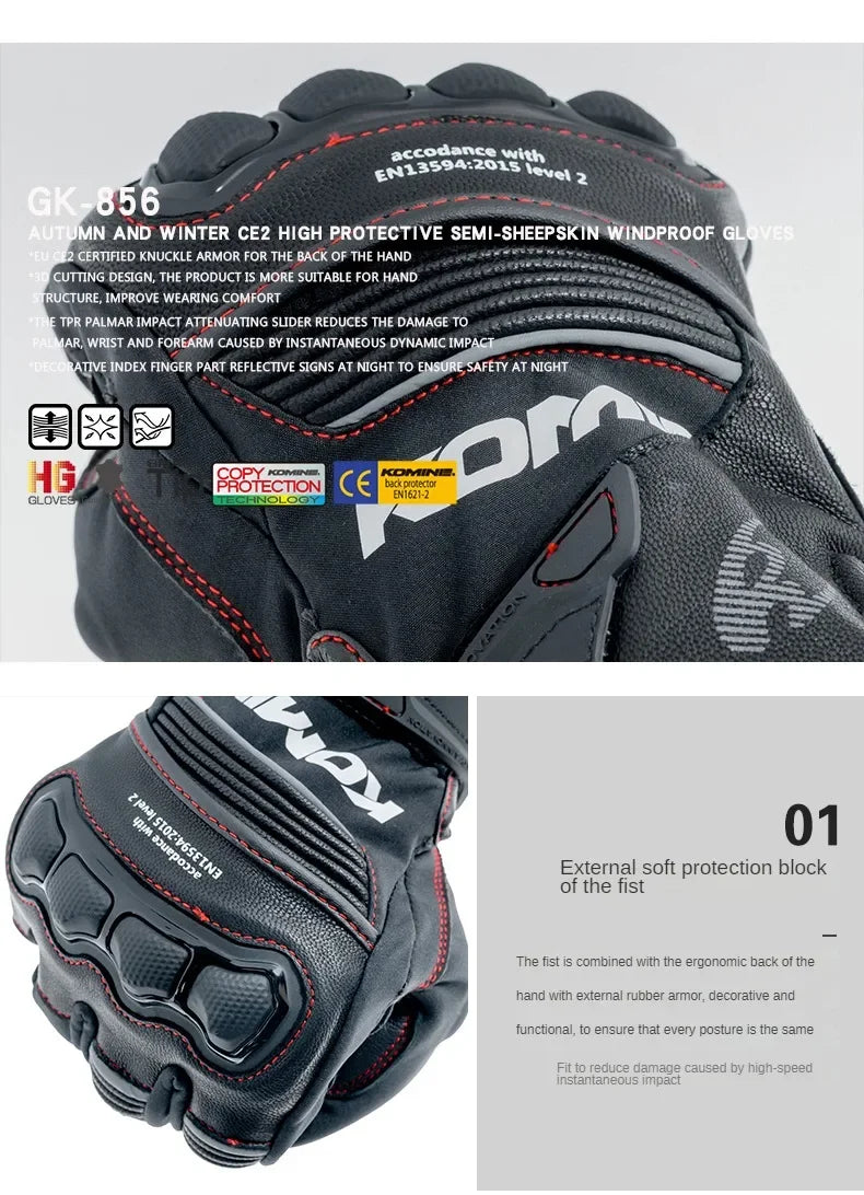 Komine GK-856 Sheepskin CE2 Motorcycle Gloves