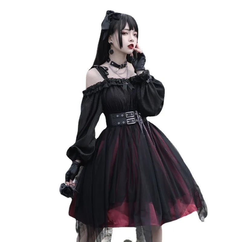 Irregular Dark Gothic Lolita Dress Long Sleeve