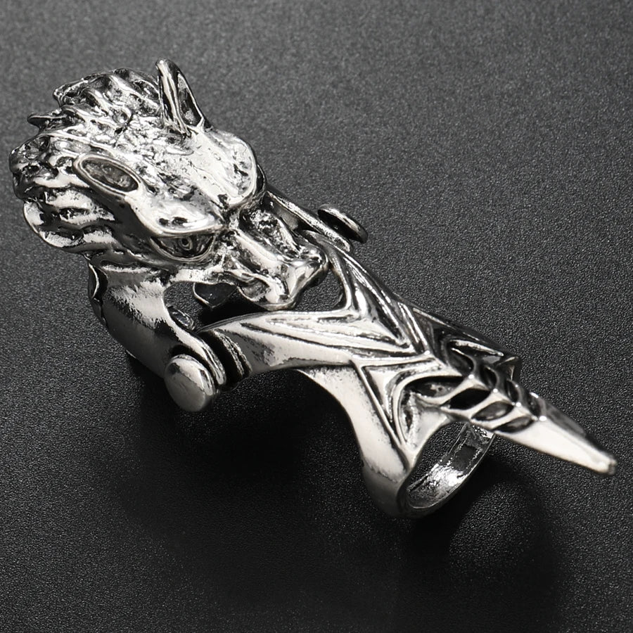 Gothic Knuckle Dragon Rings Vintage Wolf Silvery Armor