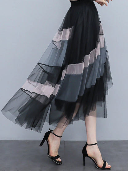 Fashion Patchwork Tulle Long Skirt