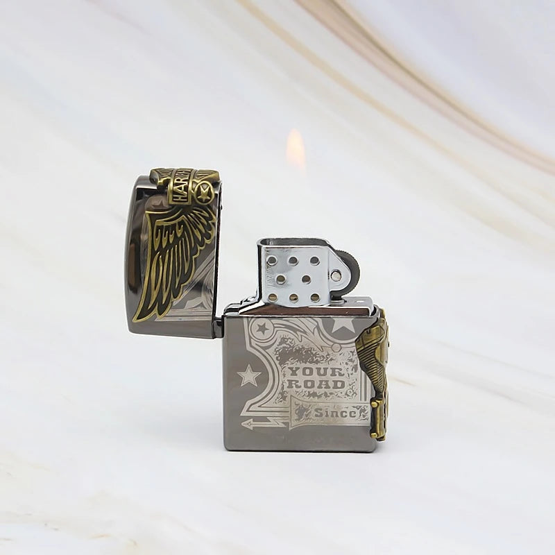 SMD Harley Eagle Exquisite Inflatable Lighter Oil Machine Shape Grinding Wheel Open Flame Lighter