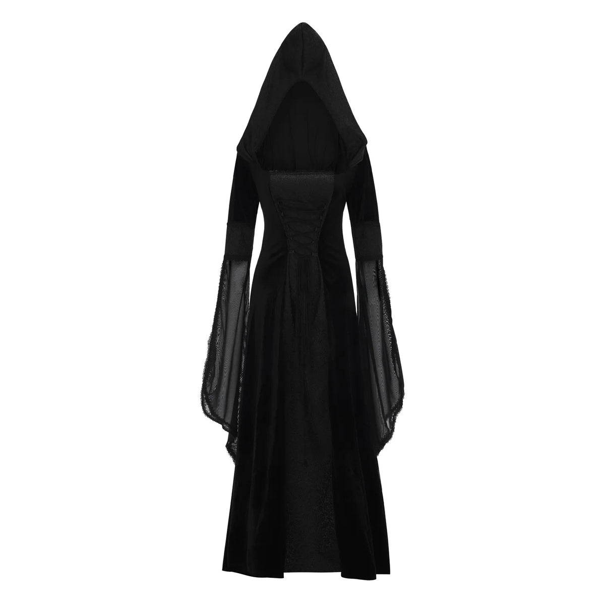 Gothic Hooded Flare Sleeve Maxi Dress