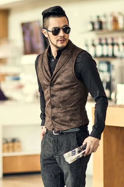 Vintage Suede Slim Fit Men's Vest