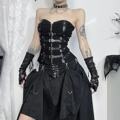Grunge Gothic Zip Corset Tank Top