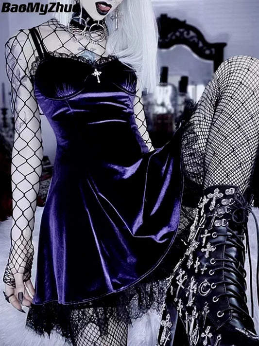 Product Name: Elegant Gothic Velvet Mini Dress