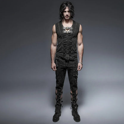 Black Punk Rock Cotton Vest for Men