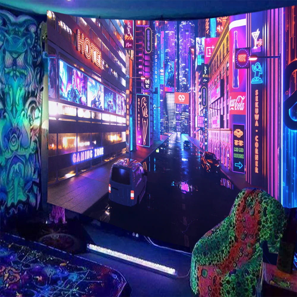 Fluorescent Cyberpunk Tapestry Wall Hanging