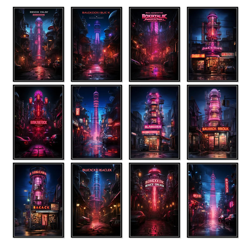 Cyberpunk Future City Street Canvas Poster