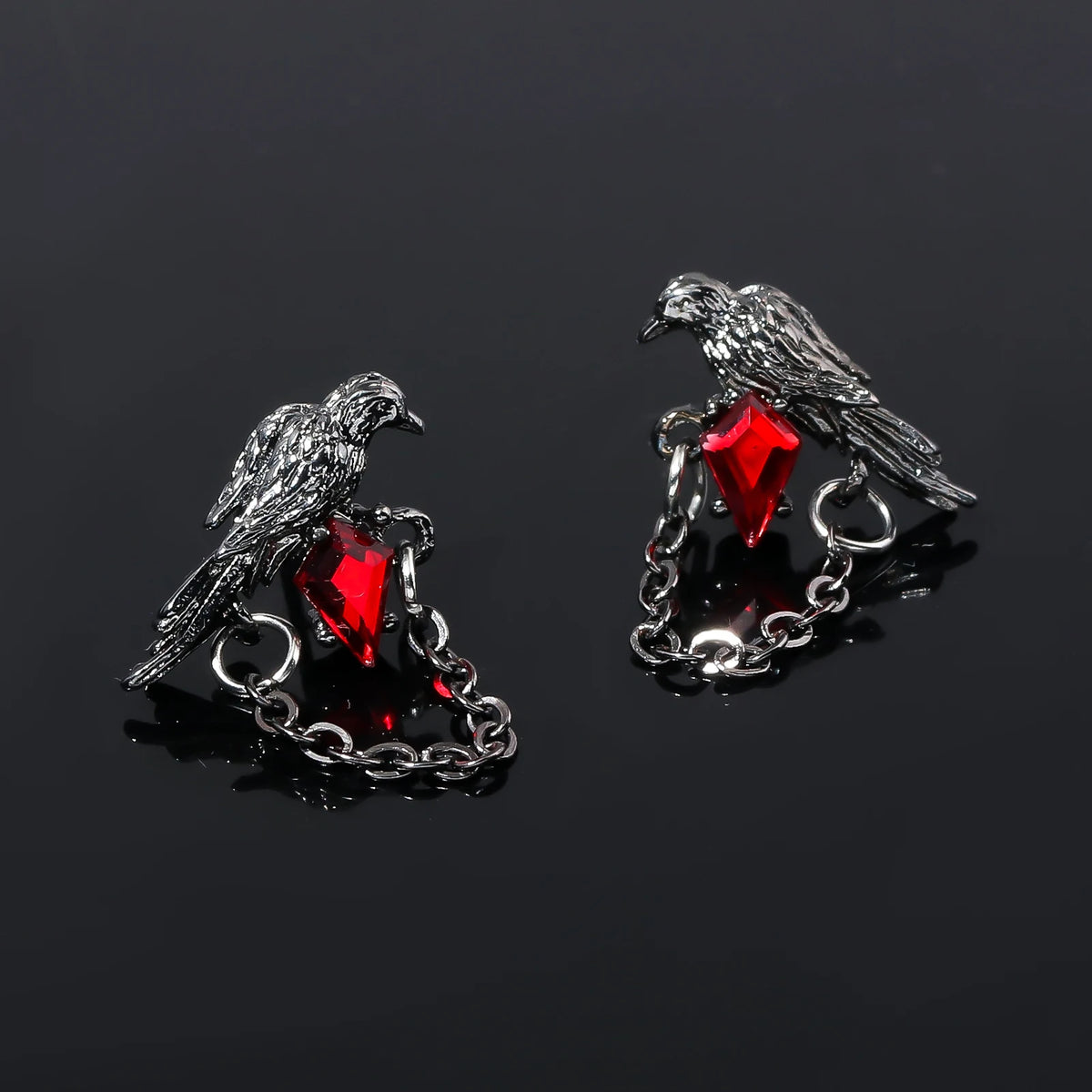 Black Crow Drop Earrings — Gothic Punk Chain