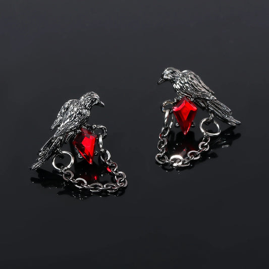 Black Crow Drop Earrings — Gothic Punk Chain
