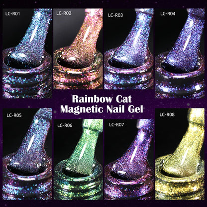 Rainbow Glitter Cat Magnetic Nail Gel Polish