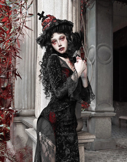 Gothic Velvet Slim Fit Lace Fishtail Dress for Women