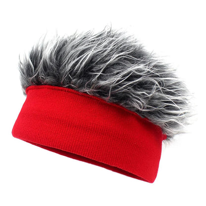 Men Novelty Knit Fake Hair Hat