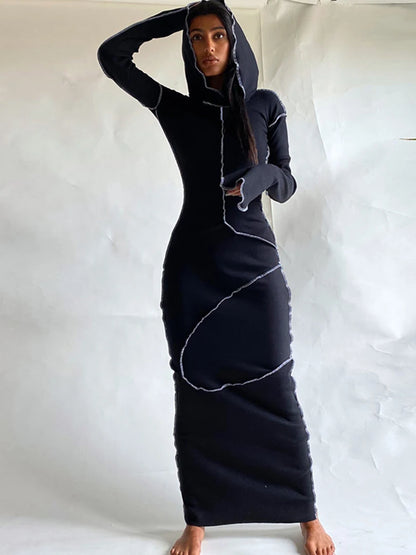 Cozy Chic Patchwork Maxi Hooded Dress