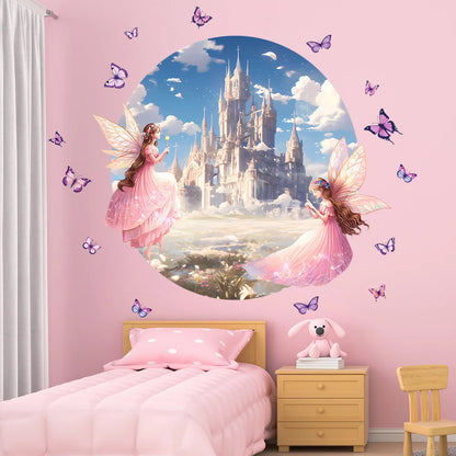 Creative butterfly princess castle sticker for girls room