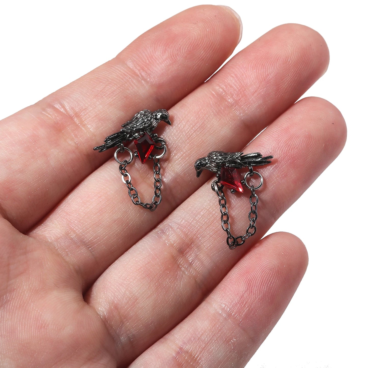 Black Crow Drop Earrings — Gothic Punk Chain