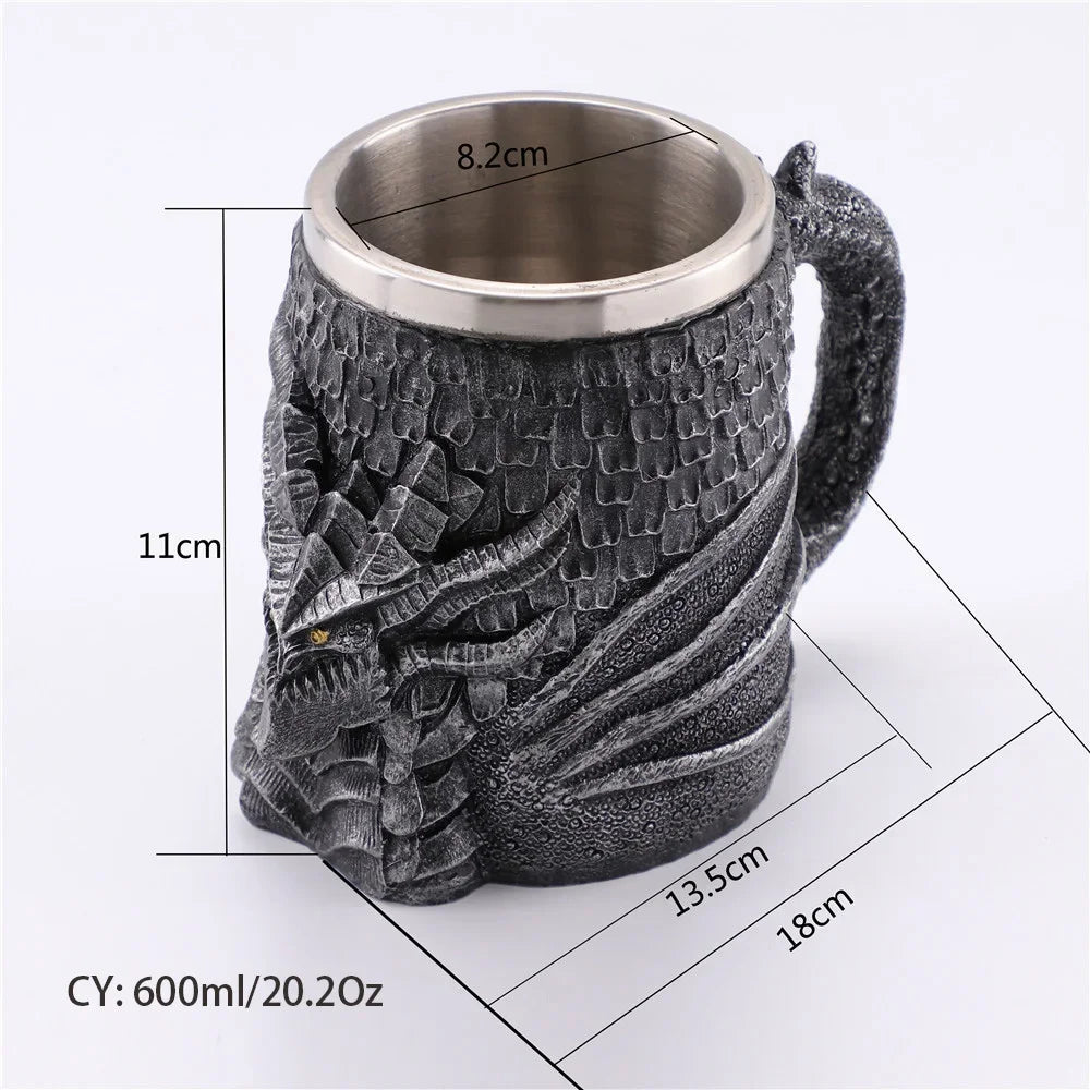 Medieval Dragon Resin Stainless Steel Mug 600ml Retro