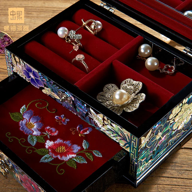 Abalone Elegance: Chic Wood Jewelry Organizer