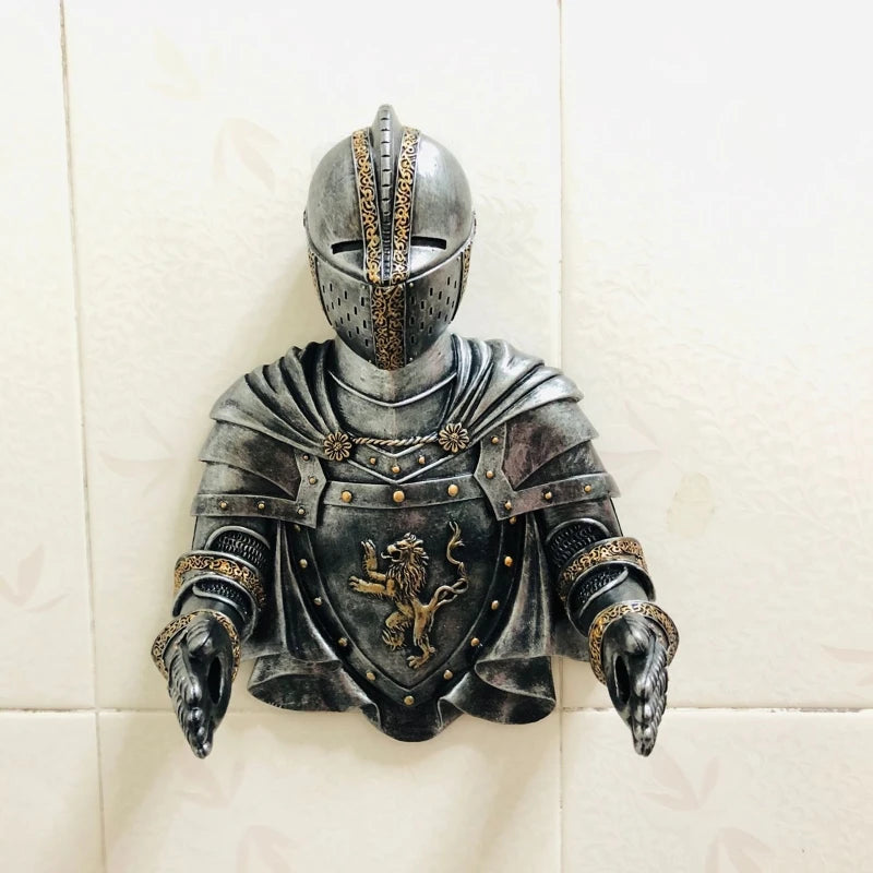 Medieval Statue Knight Toilet Paper Dispenser Wall Mounted Tissue Roll Holder Gothic Decor Paper Towel Holder Durable Q84D