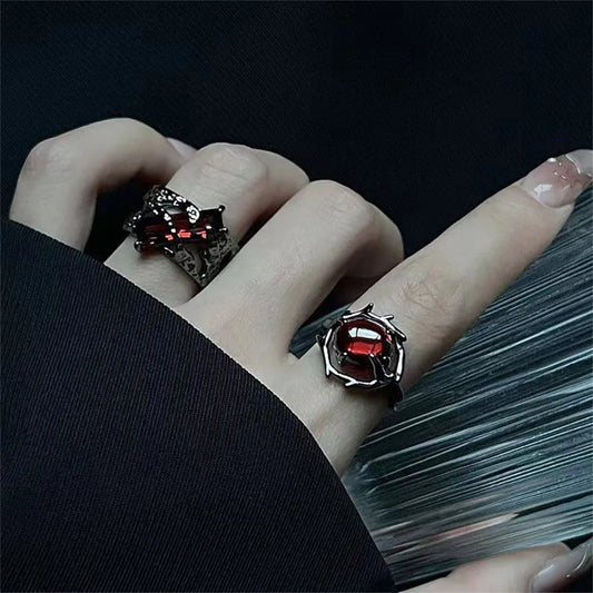 Neo-Goth Red Crystal Gemstone Ring