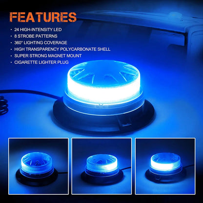 Mini Led Blue Rotating Warning Light With Magnet Amber 8 Modes