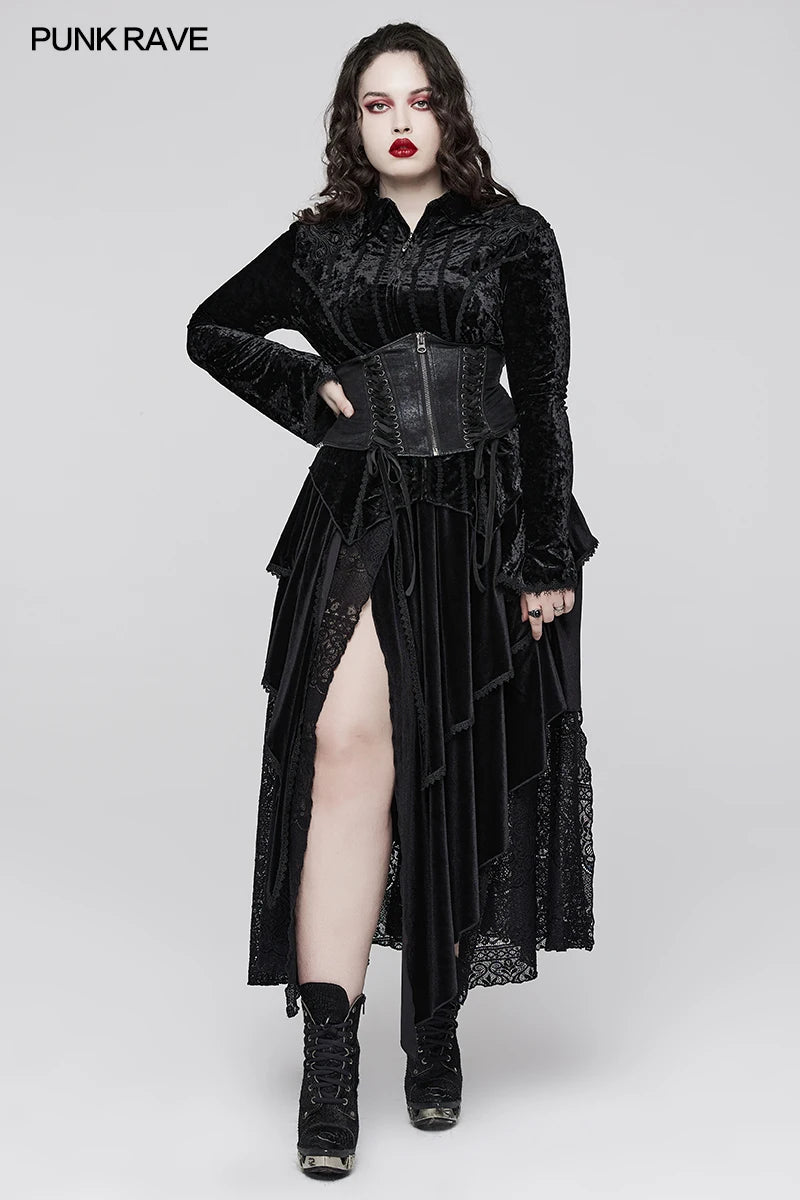 Gothic Velvet and Lace Multi-piece Black Long Skirts