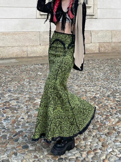 Vintage Fashion Elegant Green Trumpet Long Skirt