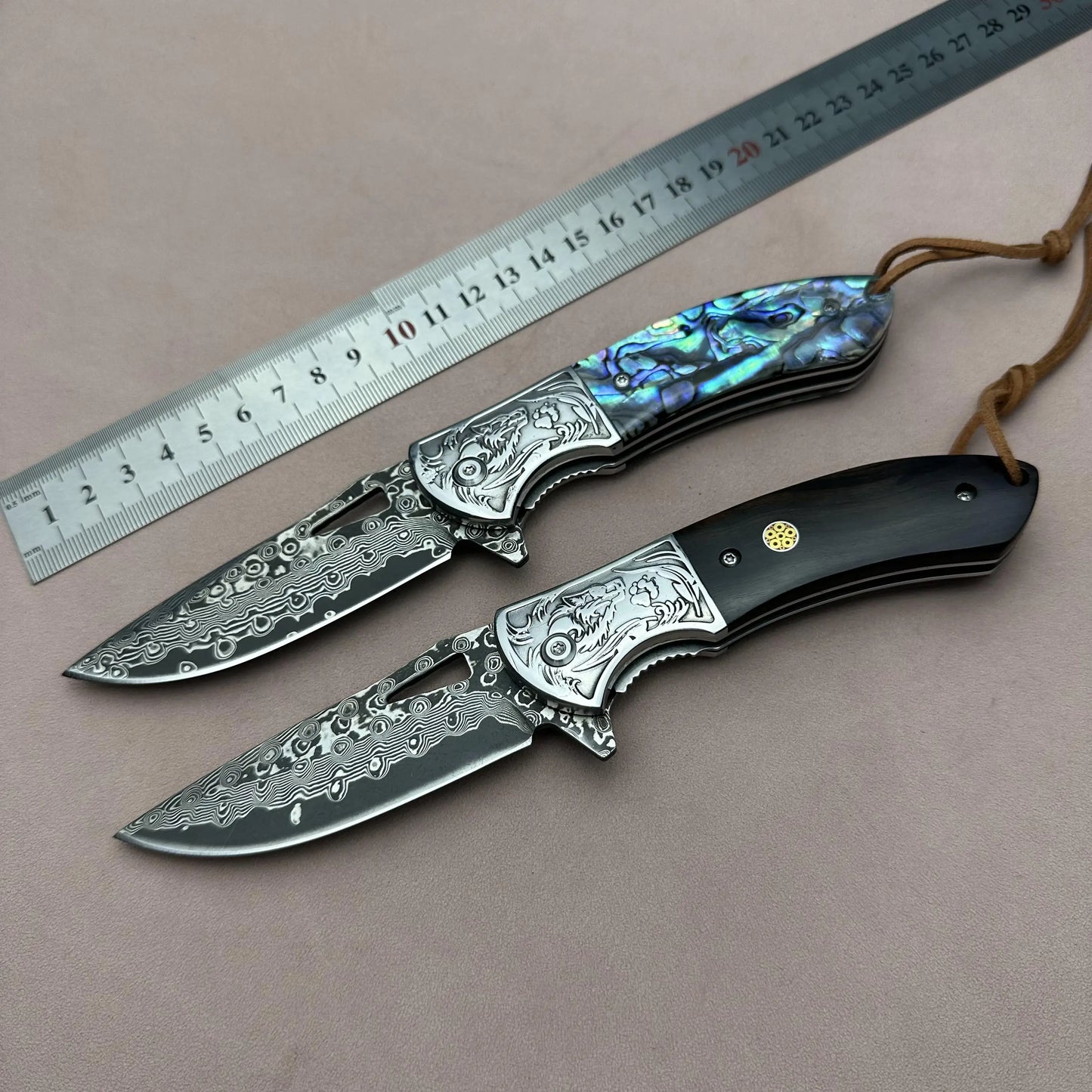 Steel Rose VG10 Damascus Abalone Folding Knife