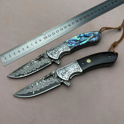 Steel Rose VG10 Damascus Abalone Folding Knife