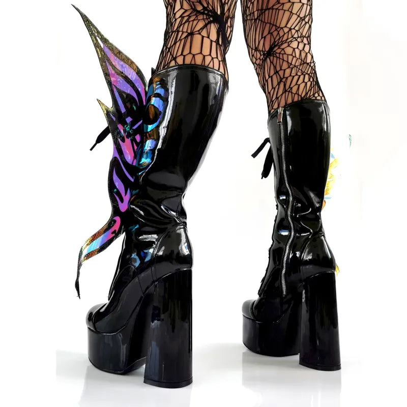 Personal Laser Pvc Butterfly Wings Knee Boots