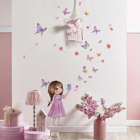 Cute Cartoon Butterfly Girl Wall Sticker Baby Room