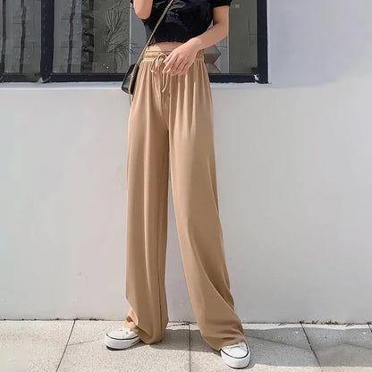 Ice Silk Wide Leg Pants High Waist