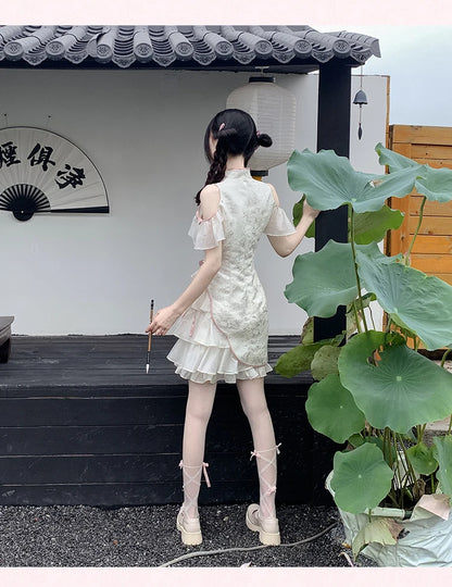 Elegant Tie-Dye Cheongsam Mini Dress