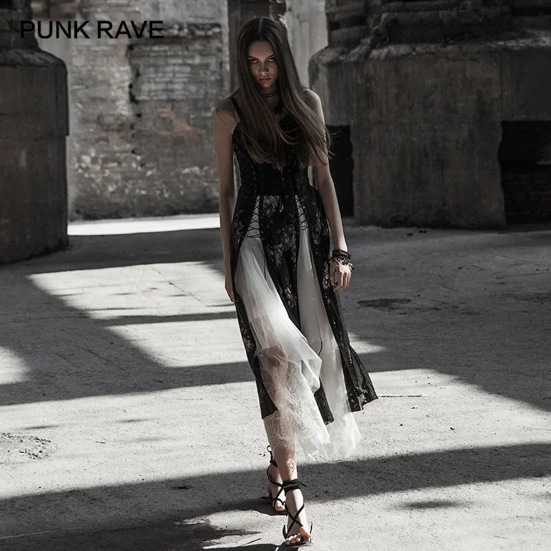 Gothic Elegance: Lace Split Long Dress
