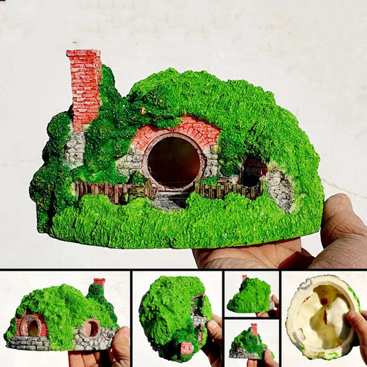 Aquarium Decoration Grass House Resin Cave