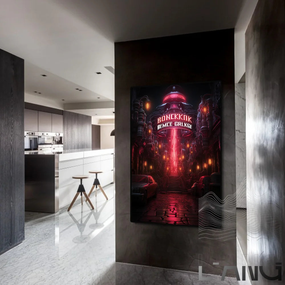 Cyberpunk Future City Street Canvas Poster