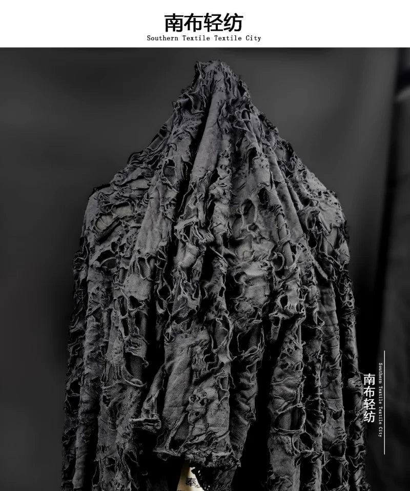 Black Tattered Knit Fabric - Eco-Friendly Textiles
