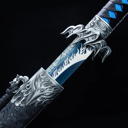 The Hawk's Embrace: Handmade Blue Flame Sword