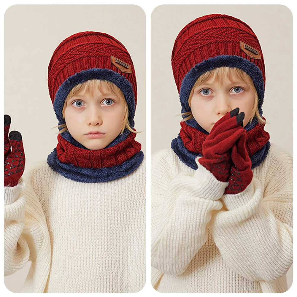 Knitted 3-piece Hats Warming Practical Children