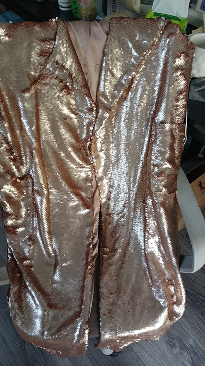 Heavy Full Golden Sequined Long Trench Coat