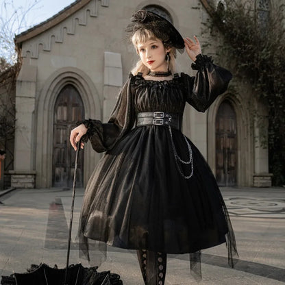 Irregular Dark Gothic Lolita Dress Long Sleeve